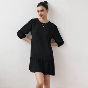 Aritzia Wilfred Lambrusco Dress Black Size Small Tiered 3/4 Sleeve Dark Academia